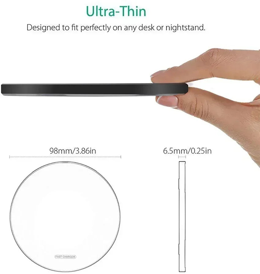 Cargador Inalámbrico Rápido Inducción para iPhone X/XR/XS Max/Mini / 12/13/15/16 Pro / Samsung S8-S10/S21/S22/Note (2025)