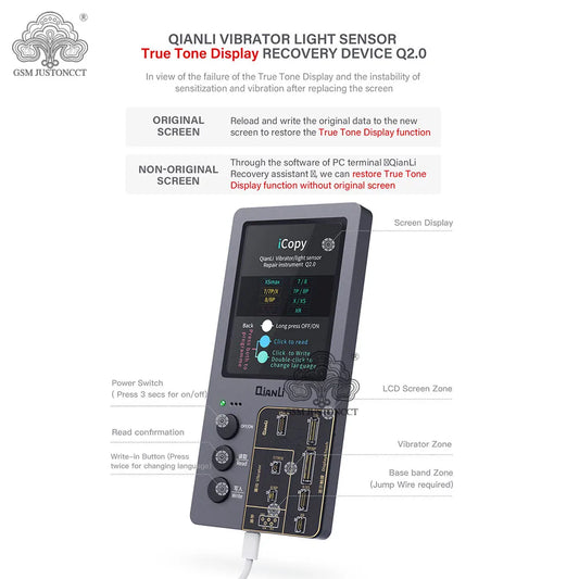 ICopy Plus 2 True Tone Light Sensor, Battery Repair, 8 X XS MAX XR 11 Pro Max, Vibrate Read and Write, Recovery Programmer, 2.2