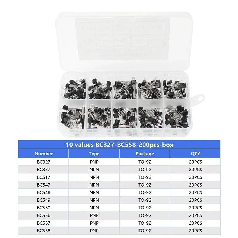 Kit Surtido Transistores BJT TO-92 NPN/PNP (A1015, BCxxx, S8xxx, 2Nxxxx) - 50-900 Piezas