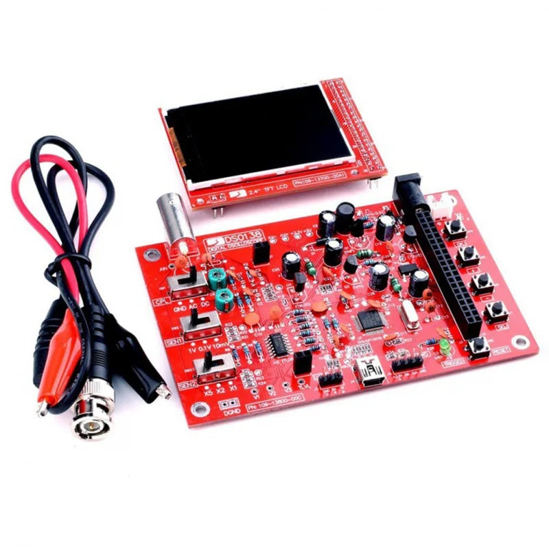 Kit Osciloscopio Digital DIY DSO138 (Código Abierto) con Sonda Cocodrilo y Case Acrílico + Generador XR2206