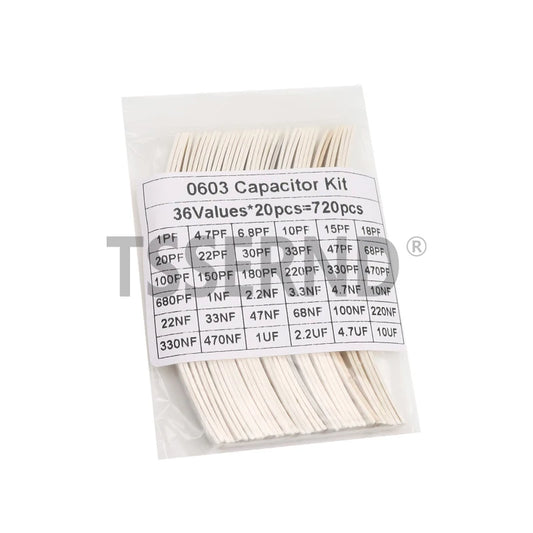 Kit Surtido Capacitores SMD (0603/0805/1206, 16/36/50 Valores, 1pF-10uF) Set Capacitancia (320/720 Piezas)