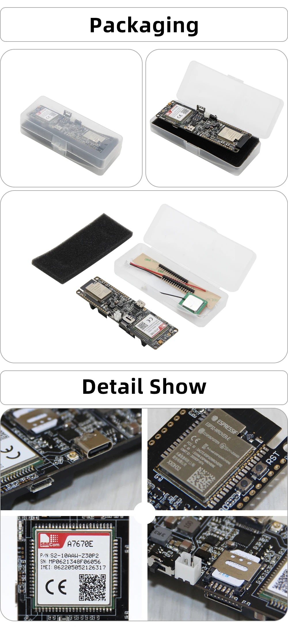 Placa Desarrollo LILYGO TTGO T-A7670G/E/SA R2 (4G LTE CAT1, ESP32) con Módulo SIM, Soporte GSM/GPRS/EDGE, TF Card