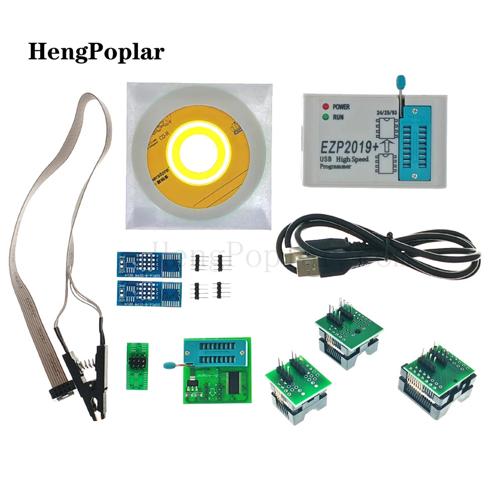Kit Programador USB SPI Alta Velocidad EZP2019 Full Set + 12 Adaptadores para EEPROM 24/25/93, Flash 25 BIOS Chip