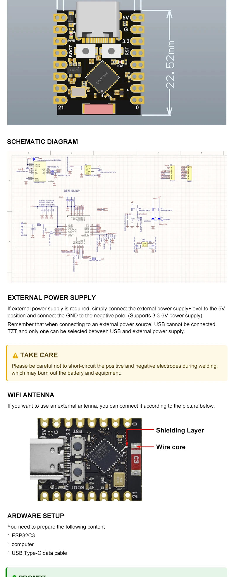 Placa Desarrollo ESP32-C3 SuperMini WiFi Bluetooth para Arduino (1-10 Unidades)