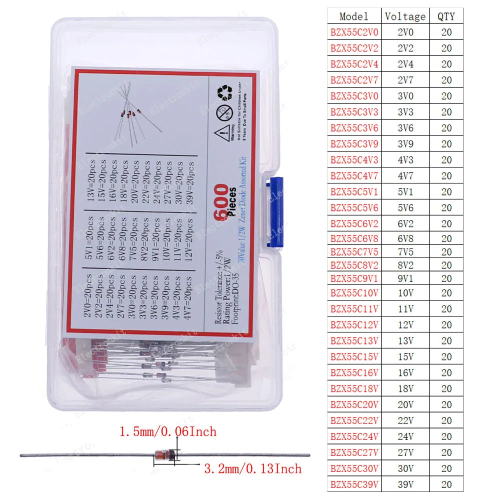 Kit Surtido Diodos (Rectificador/Zener/Schottky Rápido/Switching) DIP/SMD (1N4148, 1N4007, 1N5819, FR107, etc.)