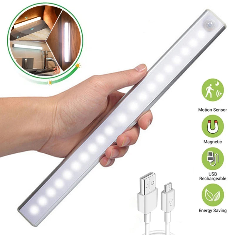 Luz Nocturna LED Inalámbrica con Sensor Movimiento (Recargable Tipo C) para Gabinete/Armario/Escalera/Cocina