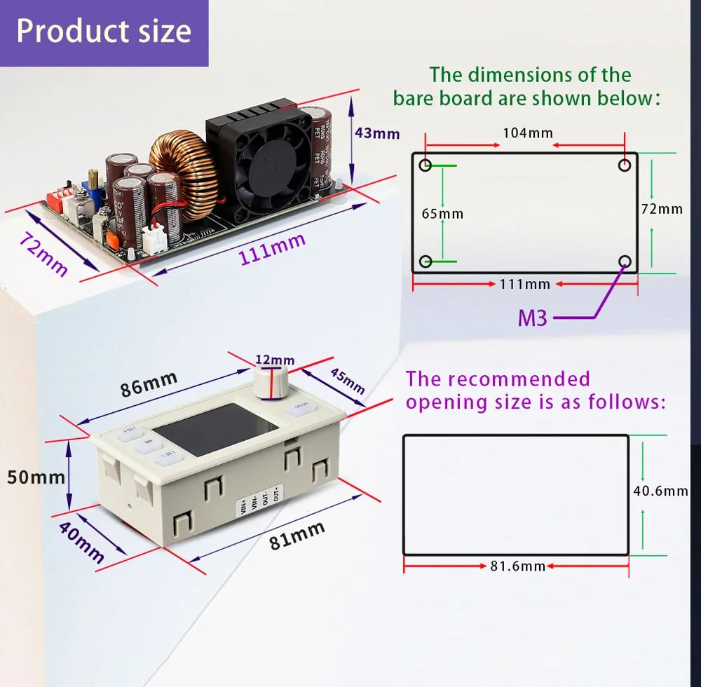 Módulo Fuente Alimentación CNC XY7025 Buck CC/CV 70V 25A 1750W Tensión/Corriente Constante Step-Down