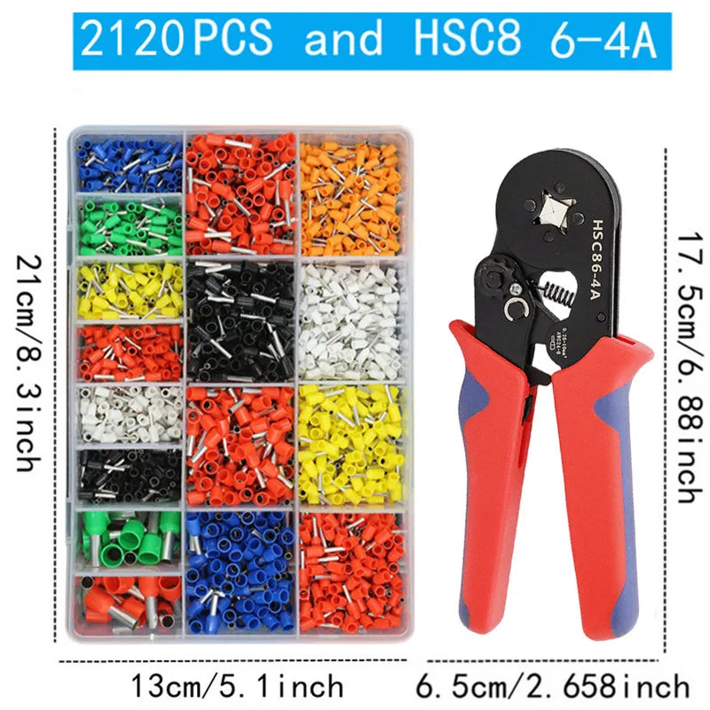 Set Terminales Tubulares Aislados VE Crimp (400-2120 Piezas/Caja) Conector Extremo Cable Eléctrico