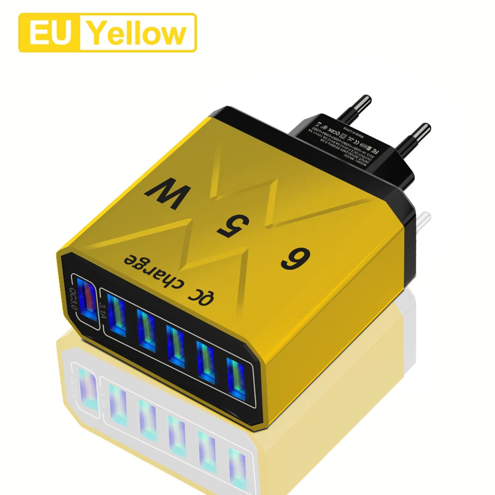 Adaptador Cargador Viaje Rápido USB 3.1A 6 en 1 Multi-Enchufe QC3.0 para iPhone 12/13/Samsung/Xiaomi