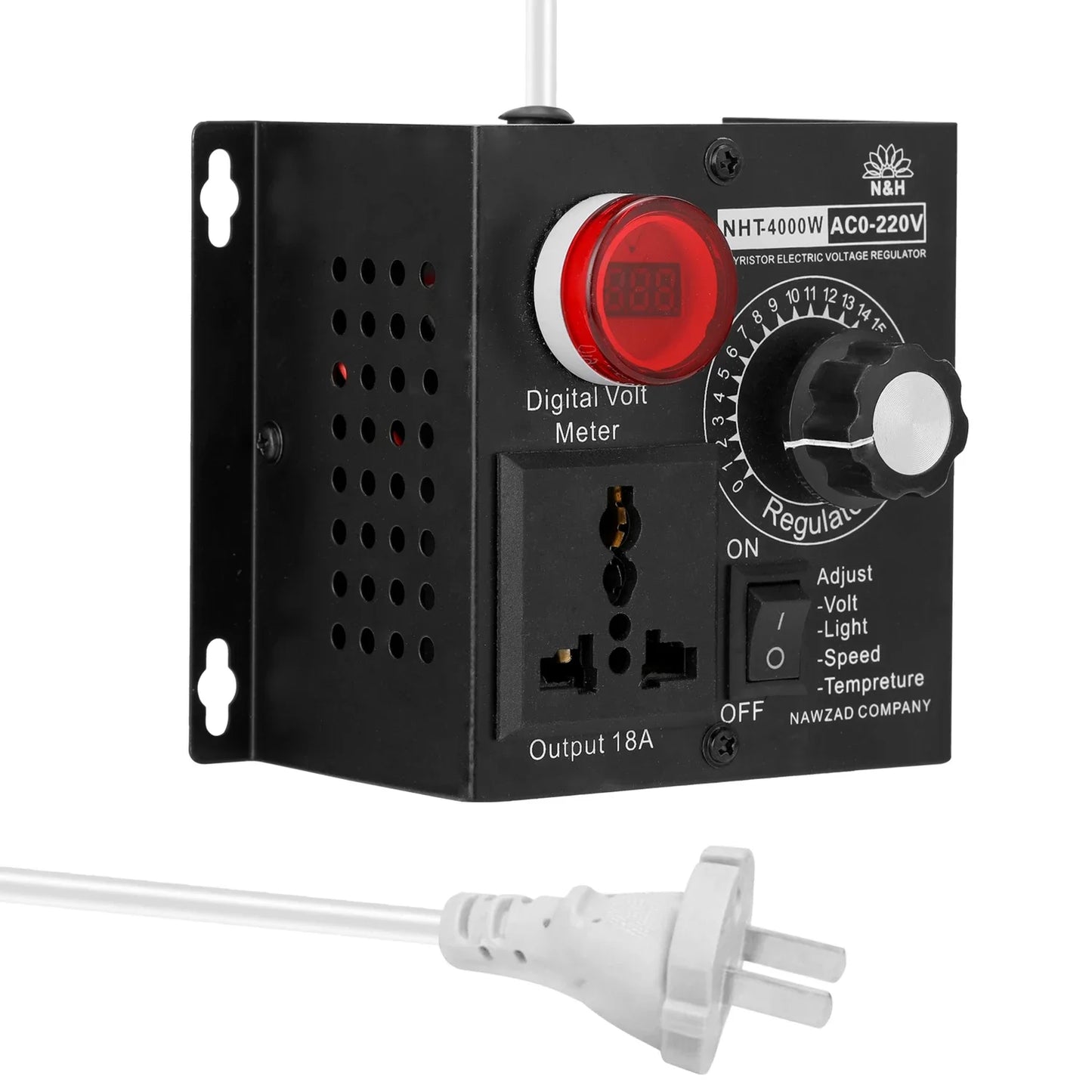 Regulador Voltaje AC 220V 4000W SCR Dimmer Ajustable Velocidad/Temperatura/Luz Compacto