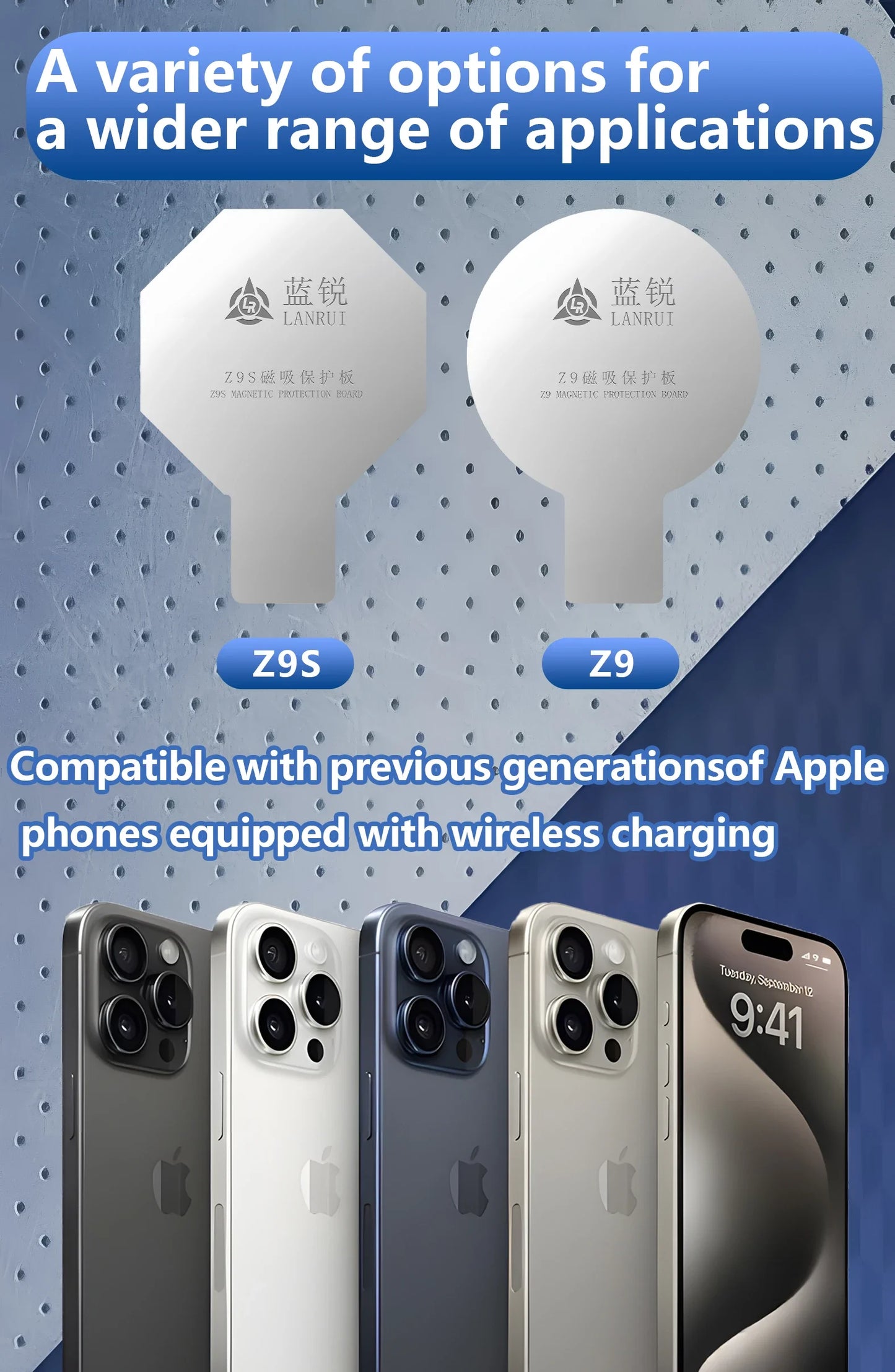 Placa Protectora Magnética Universal Vidrio Trasero Lanrui Z9 para Serie iPhone 11-16 (Protección Imán Carga Inalámbrica)
