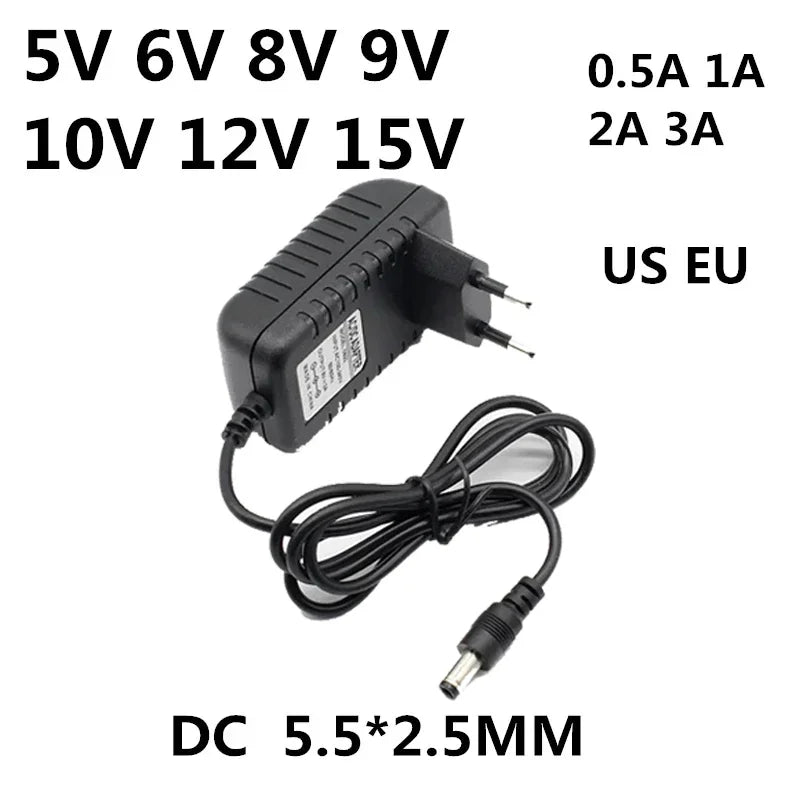 Adaptador Fuente Alimentación Universal AC 110-240V a DC 5V/6V/8V/9V/10V/12V/15V (0.5A/1A/2A/3A) Cargador Enchufe EU/US para Tira LED