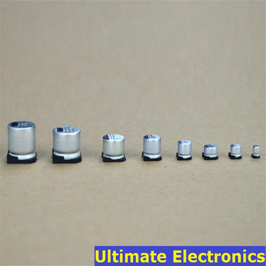 Capacitor Electrolítico SMD (1uF-1000uF, 2.5V-100V) - Pack 10 Unidades (Valores Surtidos)