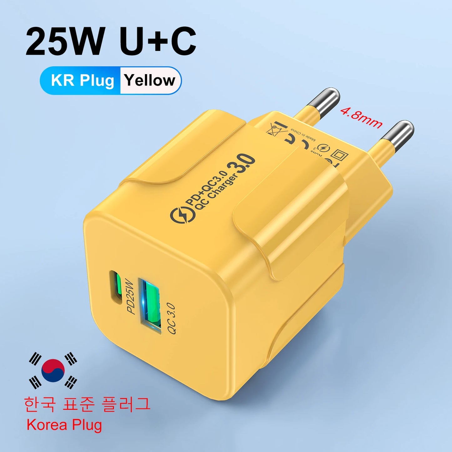 Cargador Pared Rápido PD 25W USB Tipo C (Enchufe Coreano KR) para iPhone 15 Pro Max