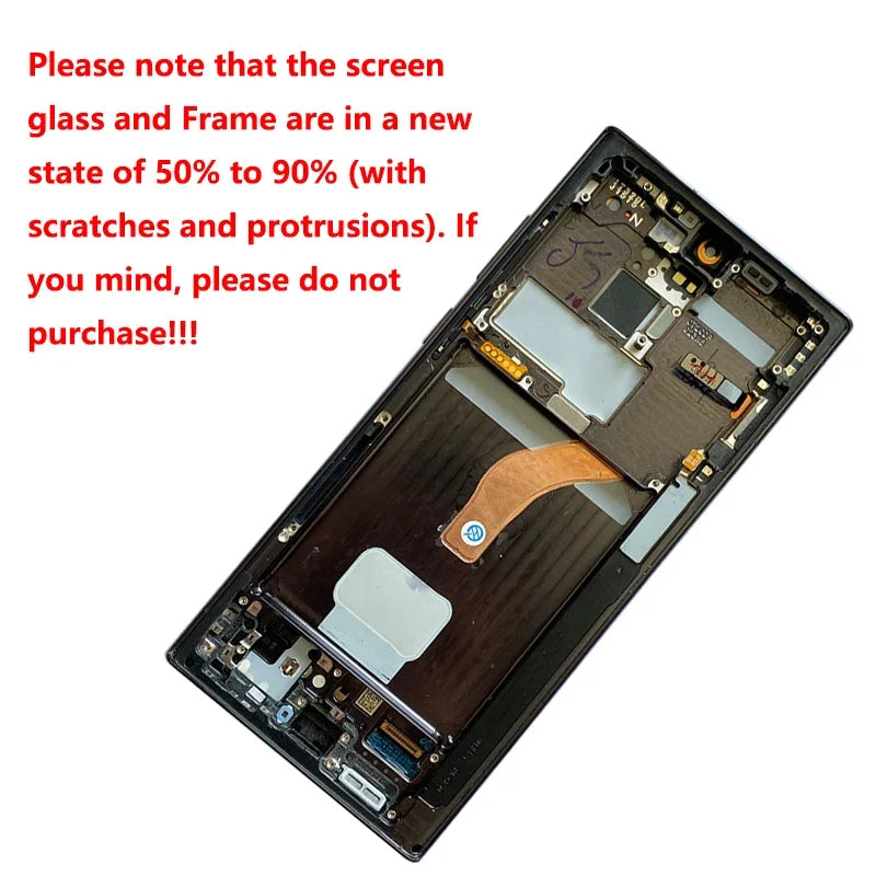 Pantalla 6.8" Super AMOLED con Marco y Digitalizador Táctil para Samsung S22 Ultra 5G (S908/S908U/S908B) (Con Defecto Estético)
