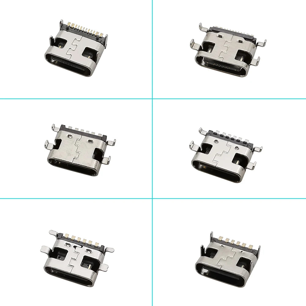 Conector Socket Carga USB Hembra Tipo C (6 Pines/16 Pines) para Soldadura PCB DIY Reparación Adaptador Jack (Caja 100 Unidades)