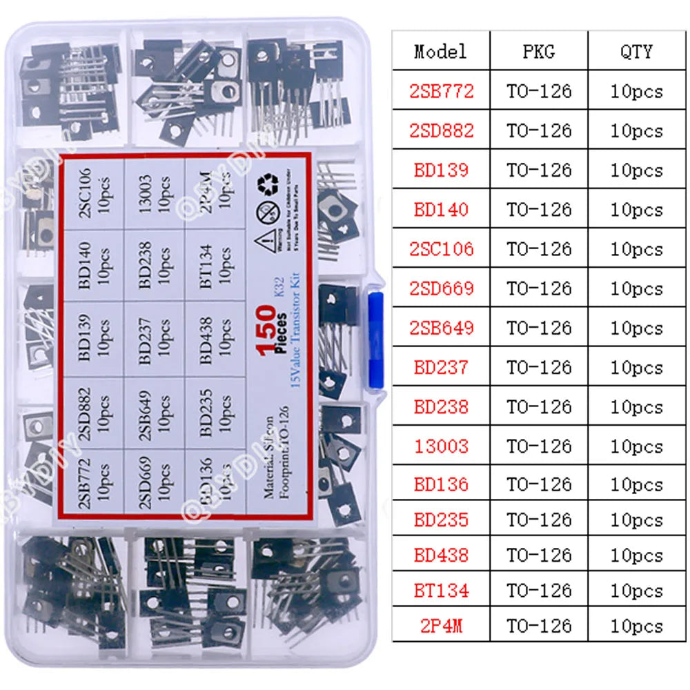 Kit Surtido Transistores/Semiconductores THT (TO-92/126/220) - MOSFET/BJT/Tiristor en Caja