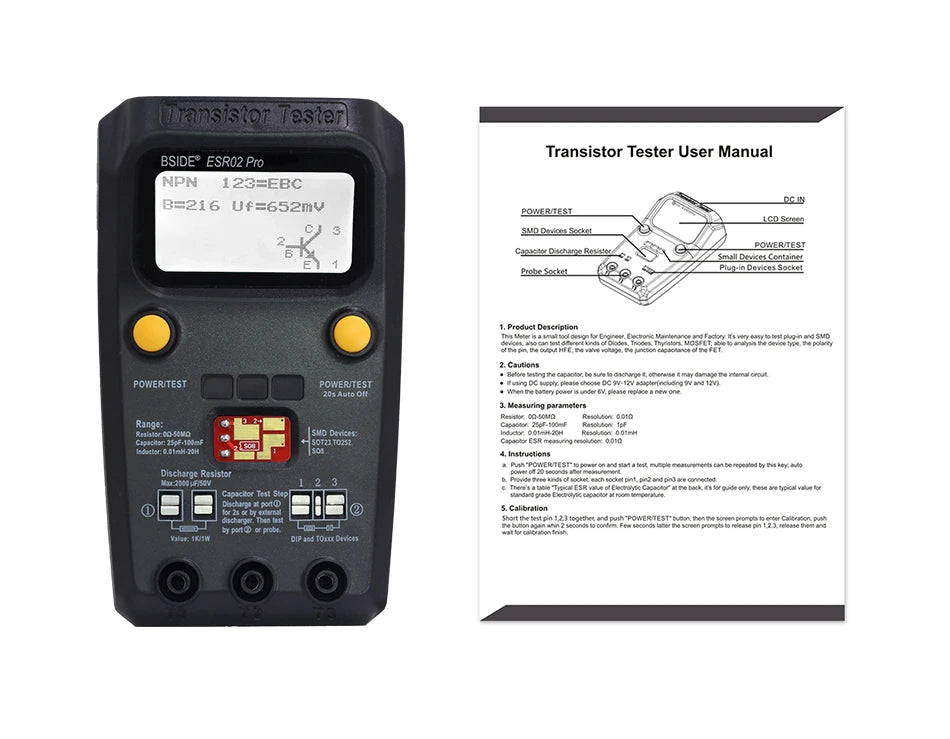 Tester Transistor Multiuso BSIDE ESR02PRO - Medidor Diodo, Triodo, Capacitancia, Resistencia (MOS/PNP/NPN/SMD)