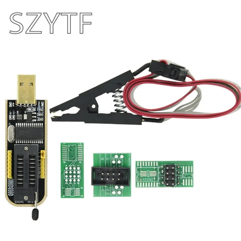 Kit Programador USB CH341A 24/25 Series EEPROM Flash BIOS + Clip Test SOIC8/SOP8