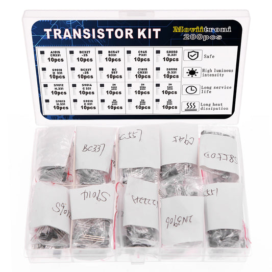 Kit Surtido Transistores BJT TO-92 - 10 Valores (A1015, BC327/337, C1815, S8050/8550, 2N2222/2907) (Total 200 Piezas)