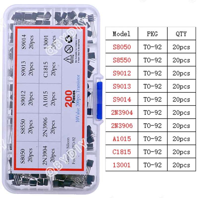 Kit Surtido Transistores/Semiconductores THT (TO-92/126/220) - MOSFET/BJT/Tiristor en Caja