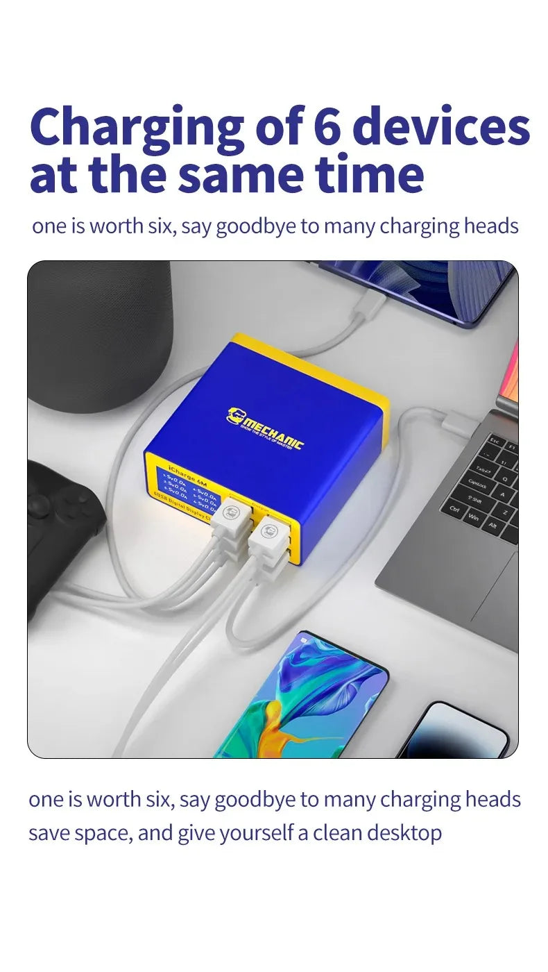 MECHANIC iCharge 6M QC 3.0 USB Smart Charge Support Fast-charging With LCD Digital Display Multi-Port Charger For Tablet Phone