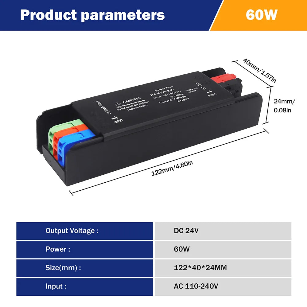 Transformador Fuente Alimentación Ultra Delgado 110V/220V a 12V/24V (60W-400W) Driver LED/CCTV