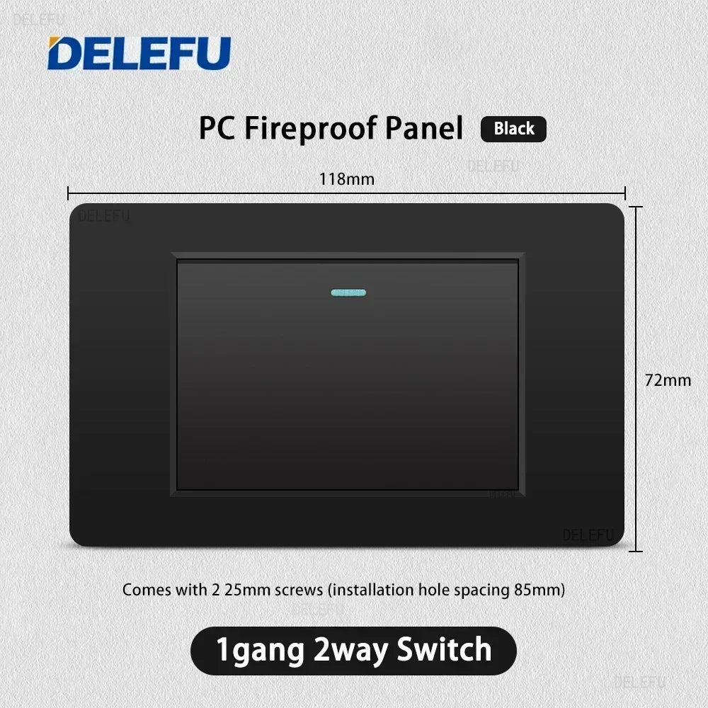 Enchufe Pared Delefu Italia/Chile PC Negro USB-C Carga Rápida + Schuko + Switch Smart Tuya WiFi + SAT/TV/TEL/Timbre