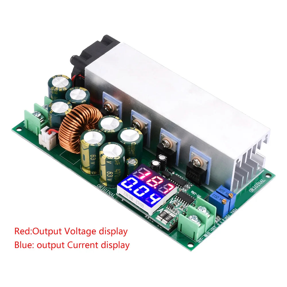 Módulo Fuente Alimentación Step-Down DC 12V-80V a 2.5V-50V 600W 25A Buck Alta Potencia con Ventilador CC/CV