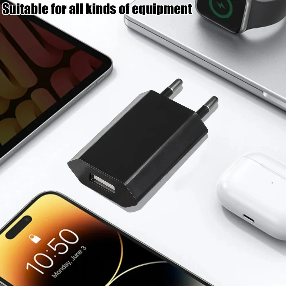 Cargador Pared USB NNBILI Universal 5V 1A (Enchufe EU) Adaptador Corriente para iPhone/iPad/Samsung/Xiaomi/Redmi/Huawei/Google (1/5 Unidades)