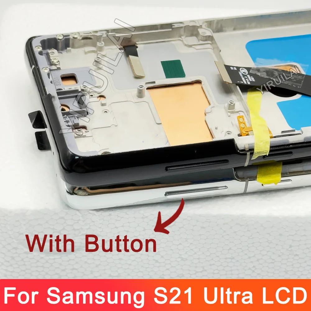 Pantalla S21Ultra de calidad TFT de 6,67 pulgadas con marco para Samsung S21 Ultra 5G G998 G998U G998B, montaje de digitalizador con pantalla táctil