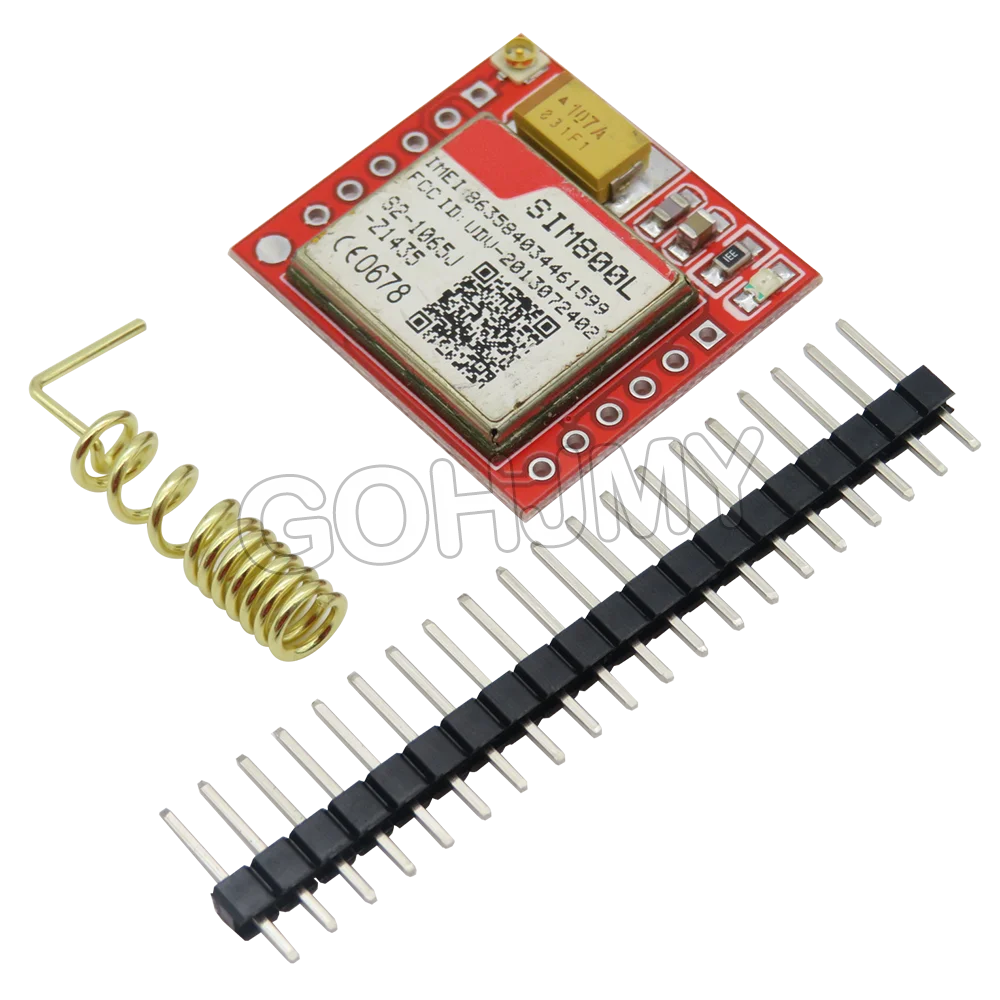 Módulo GSM/GPRS SIM800L (Quad-Band) con Antena PCB y Placa Micro SIM para Arduino (Rojo/Azul)
