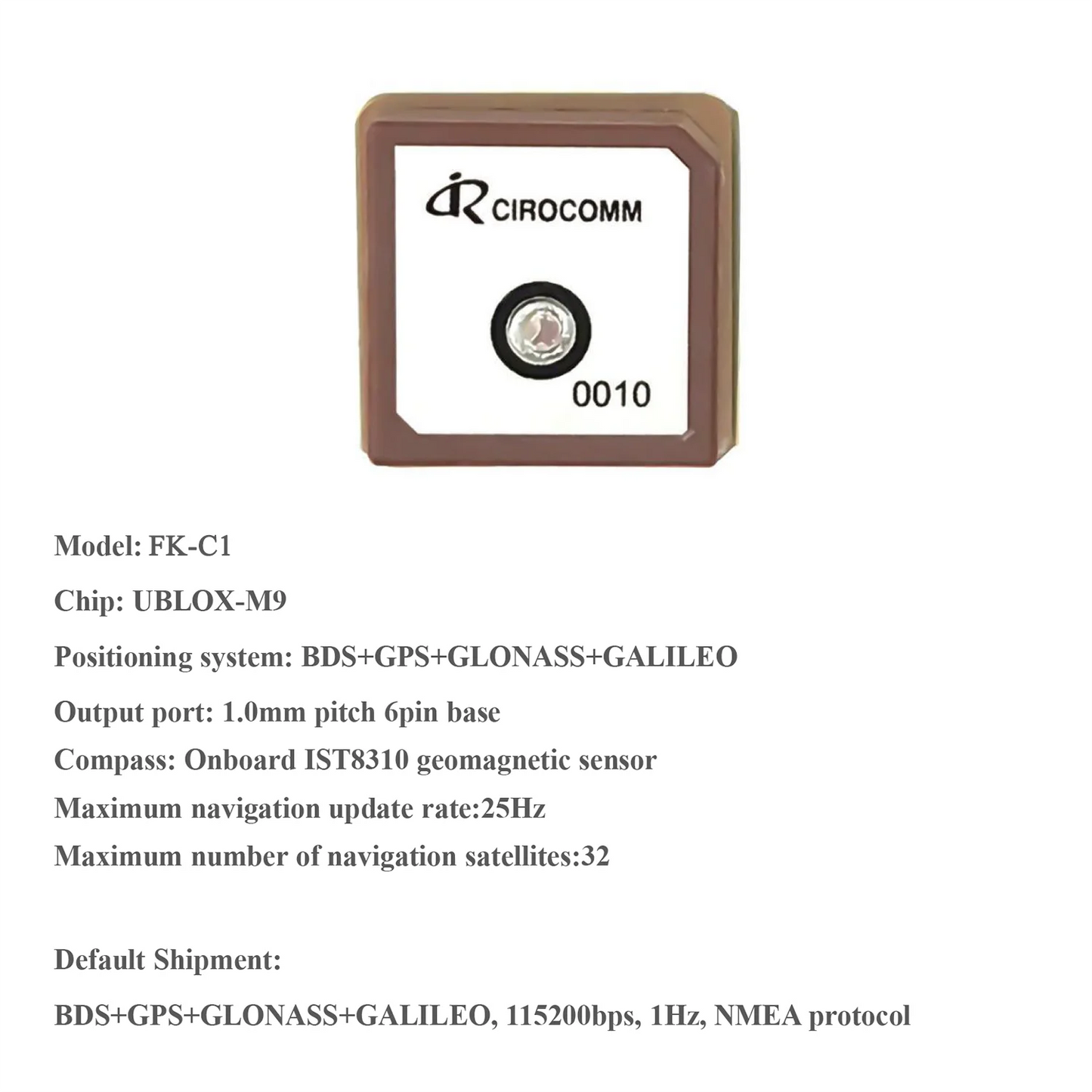 Módulo GNSS FPV UBLOX M9/M10 (GPS/BDS/GLONASS/GALILEO, 10/25Hz, 20x20mm, con Compás) para Drones Carreras
