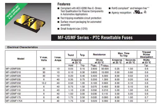 10pcs 1210 SMD Self-Recoverable Fuse/Fuseholder PPTC MF-USMF010-2 0.1A 30V
