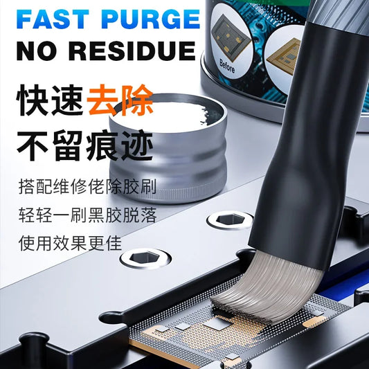 Líquido Removedor Pegamento CPU MECHANIC GR300 (300ml) con Cepillo Limpieza para IC (Inmersión 20 min) Herramienta Reparación Teléfono
