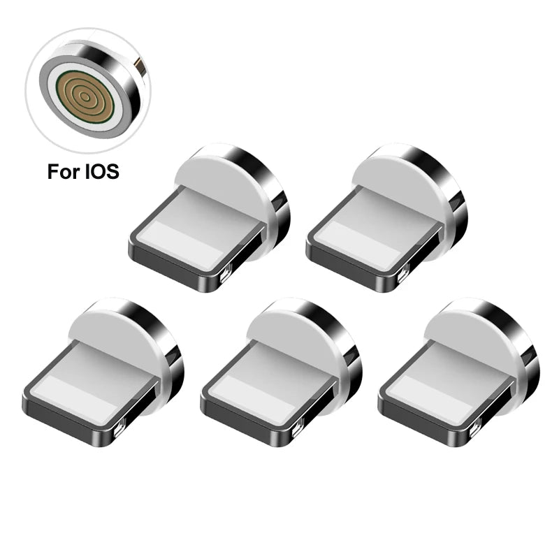 Puntas/Cabezales Conector Adaptador Carga Magnética para Cable USB (Tipo C/Micro USB/iPhone) Carga Rápida 3A (5 Unidades, Sin Cable)