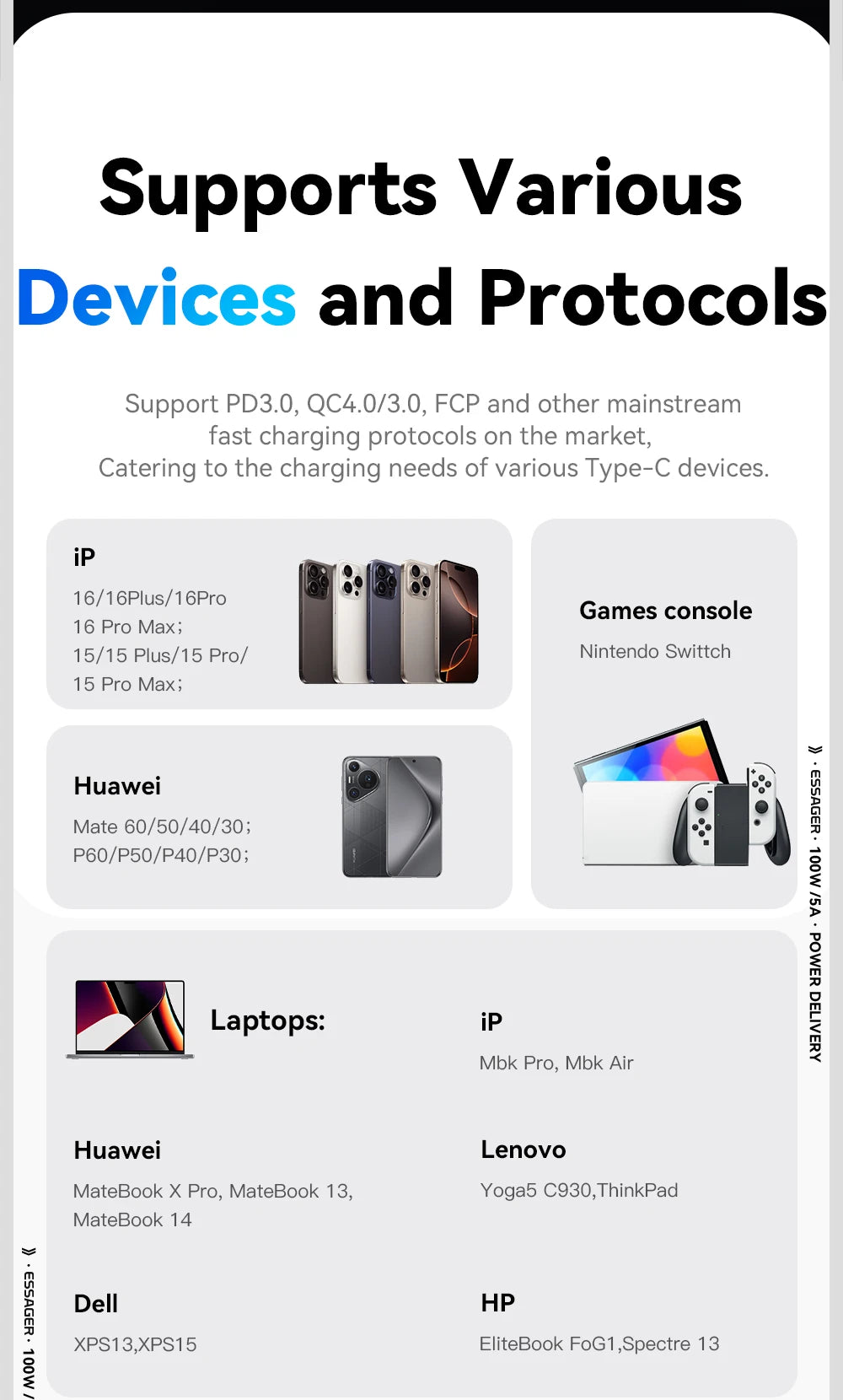 Cable Essager USB-C a Tipo C PD 100W Carga Rápida con Pantalla Digital para iPhone 15/16/Xiaomi/Huawei/Macbook/iPad