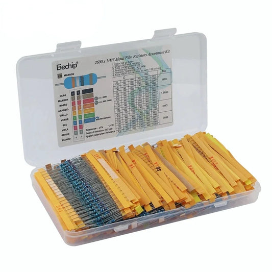 Kit Surtido Resistencias Película Metálica 1/4W 1% (1 Ohm - 10M Ohm) Caja DIY Electrónico (500/600/2600 Unidades)