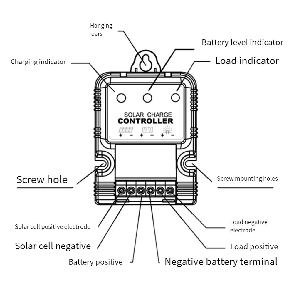 Controlador Carga Solar 10A 6V/12V Auto Identificación Accesorios Sistema PV