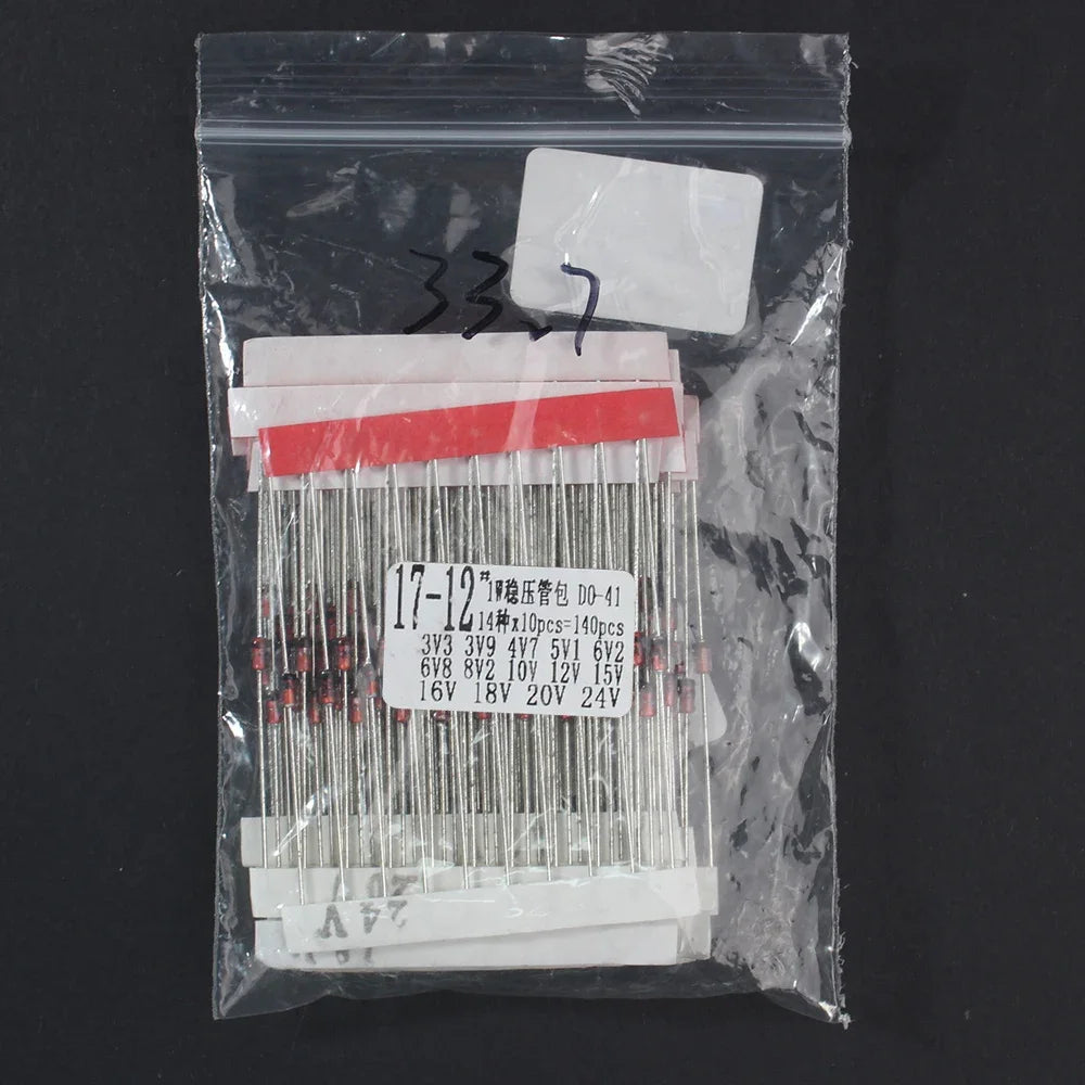Kit Surtido Diodos Zener 1W (3.3V-24V, 14 Valores) Componentes Electrónicos DIY - Pack 140 Unidades