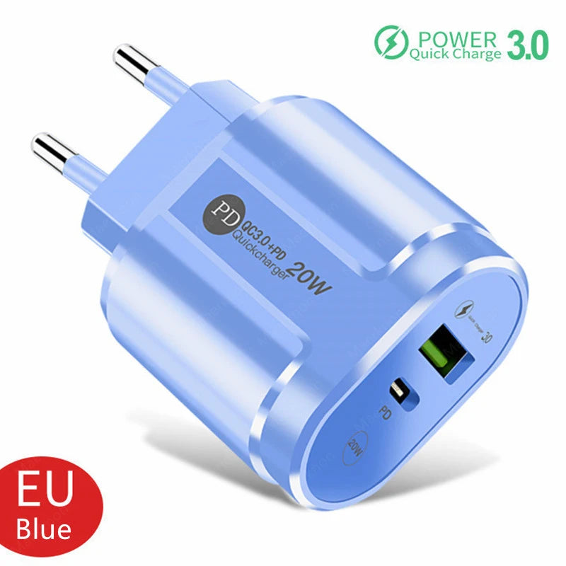 Cargador USB Doble Puerto (Quick Charge 3.0, PD 20W Tipo C) Adaptador Carga Rápida para iPhone 13/12Pro/Huawei/Xiaomi/Samsung