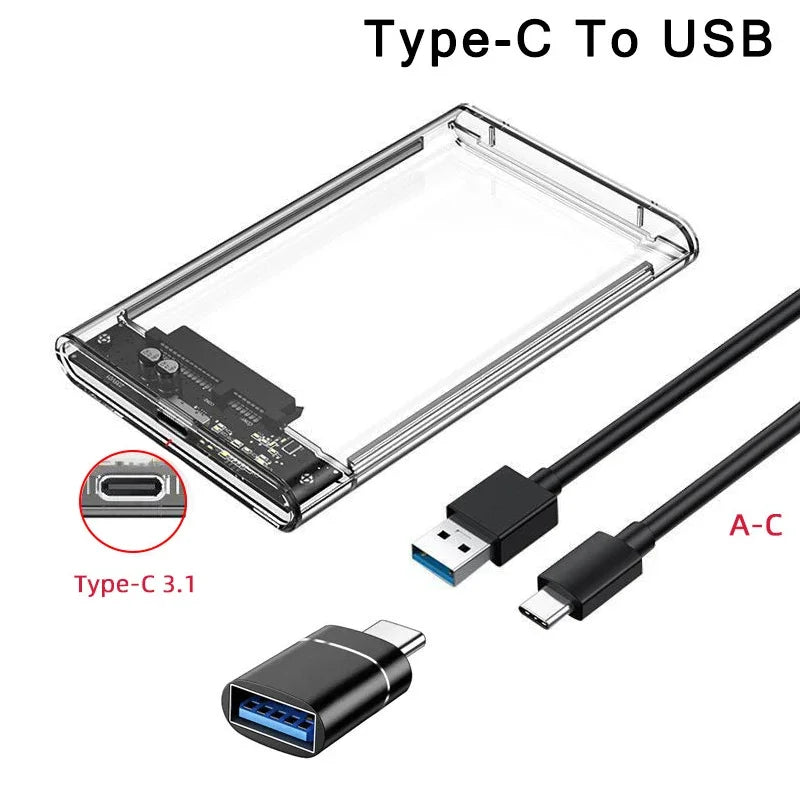 Carcasa Externa USB 3.0/Tipo C a SATA III para Disco Duro HDD/SSD 2.5" (Soporta UASP) Caja Harddisk