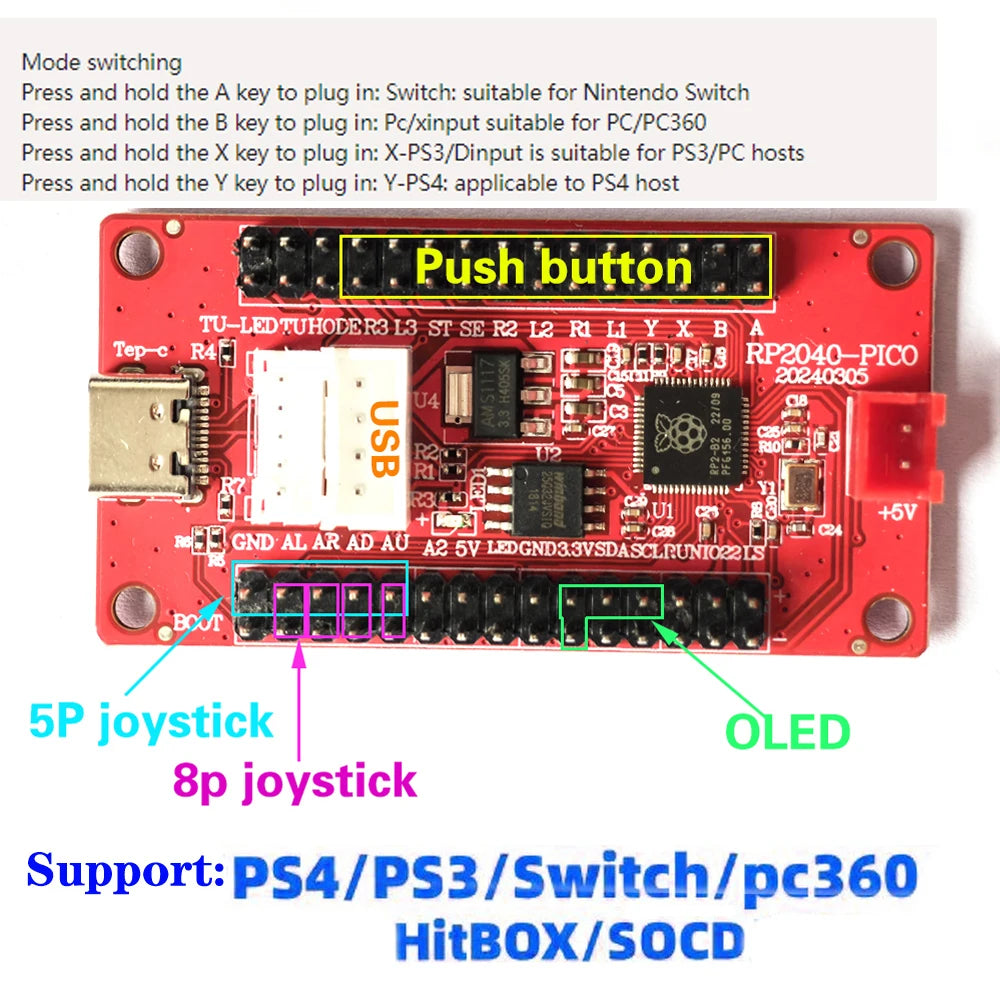 Placa Encoder USB Zero Delay para Joystick Controladora Juego Lucha compatible Raspberry Pi/PC/PS3/Switch/Android (DIY Arcade Neo Geo)