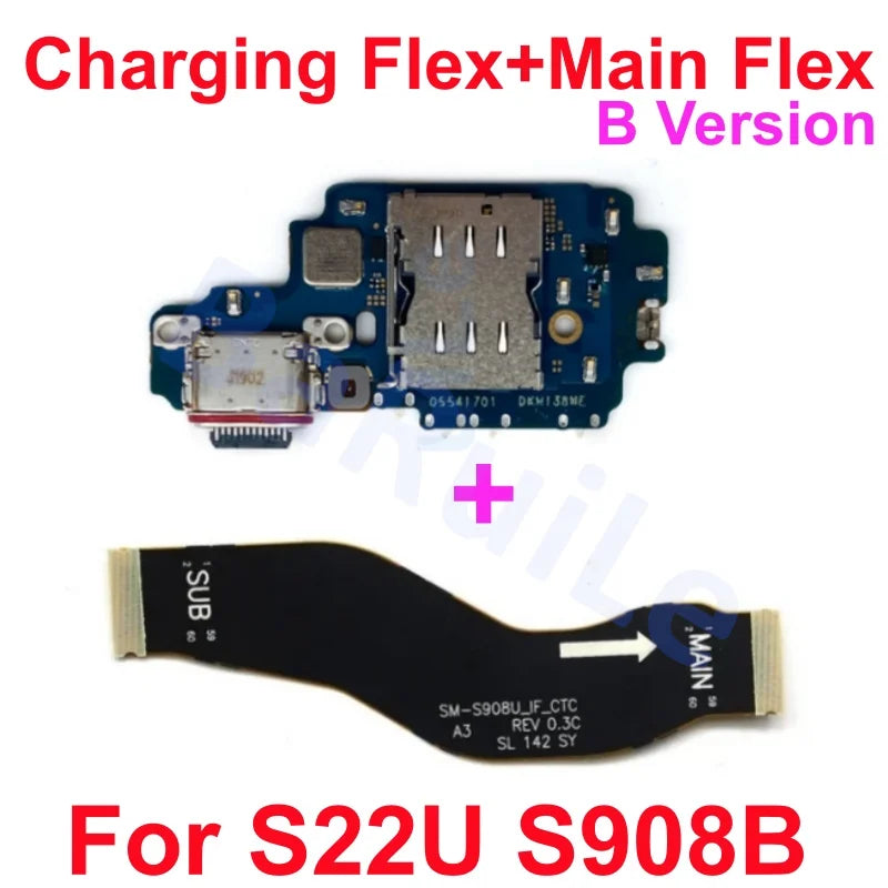 Puerto de carga flexible para Samsung S23 S22 Plus Ultra S901B S901U S906U S908B S S911B S916U S918B placa base conectar Cable USB principal