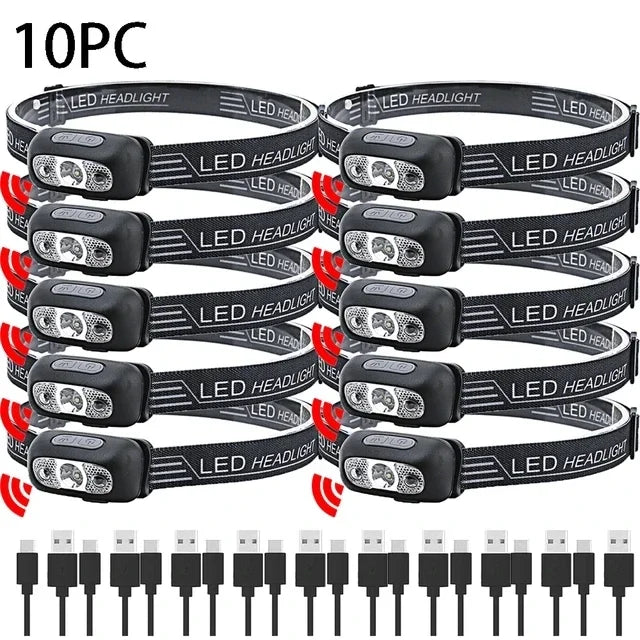 Linterna Frontal LED Portátil Luz Fuerte con Sensor (Recargable USB) para Camping Exterior/Pesca/Emergencia