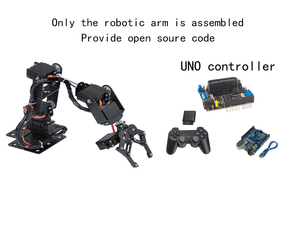 Kit Brazo Robot Mecánico Aleación Metálica 6-DOF (360°, para MG996R) Arduino Robótica Educacional Programable PS2