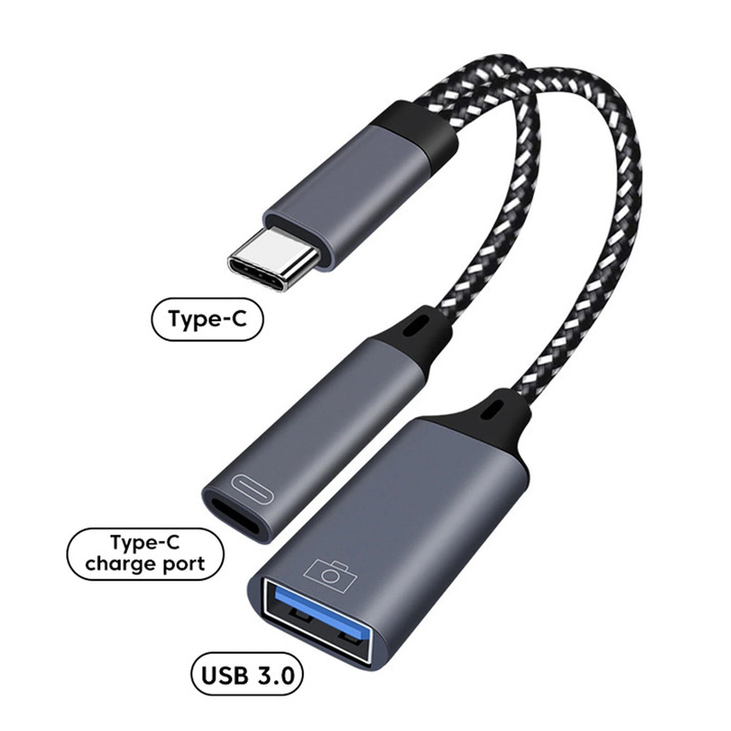 Adaptador OTG 2-en-1 USB-C a USB con Puerto Carga PD para Samsung/Huawei/Xiaomi/Laptop/Tablet