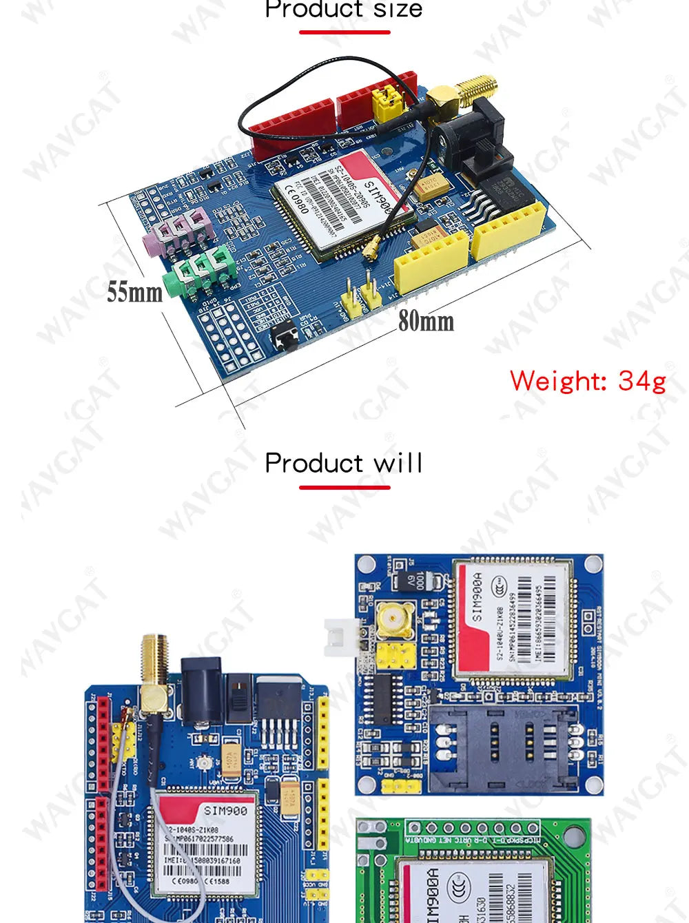 Kit Placa Módulo Transmisión Datos Inalámbrica GSM/GPRS SIM900A / SIM900 Mini V4.0 con Antena (Refurbished, C83 AEAK)