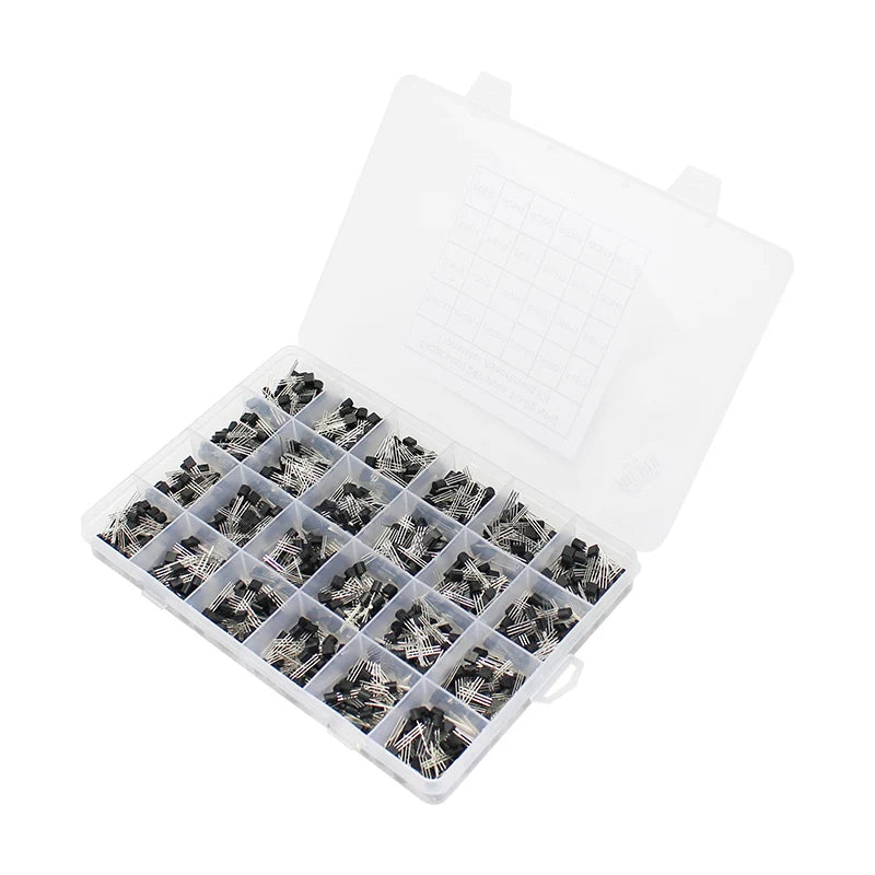 Kit Surtido Transistores TO-92 NPN/PNP (BC547/327/337, 2N2222/3904/3906, C945) en Caja - 200-900 Piezas