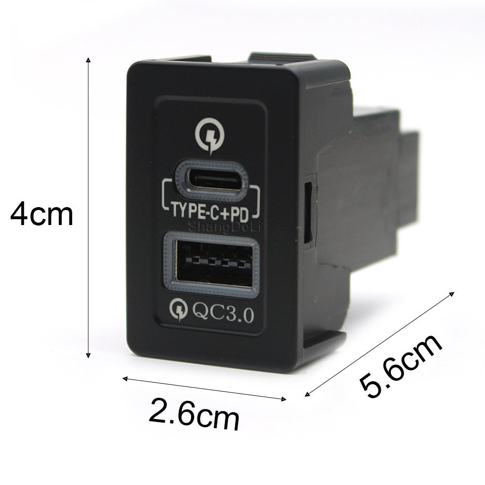 Cargador Auto Rápido USB-C PD + USB-A Socket Interfaz para Suzuki SX4/Swift/Vitara/Alto/Ciaz/Splash